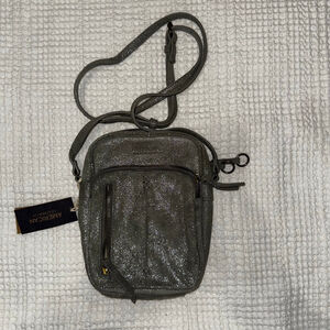 Women's American Leather Co. Cleveland Lg NS Crossbody Bag Charcoal Shimmer NWT